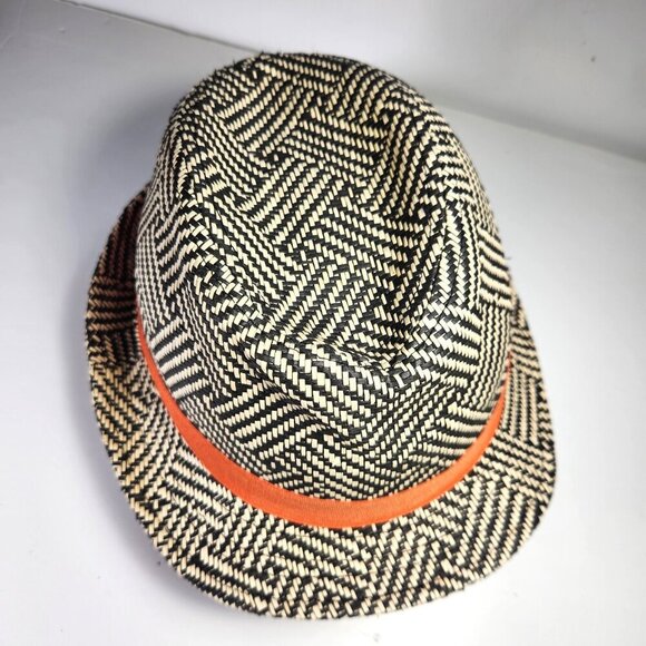 Attitude Jay Manuel Fedora Hat Mens One Size Brown & White Basket Weave - Picture 2 of 9